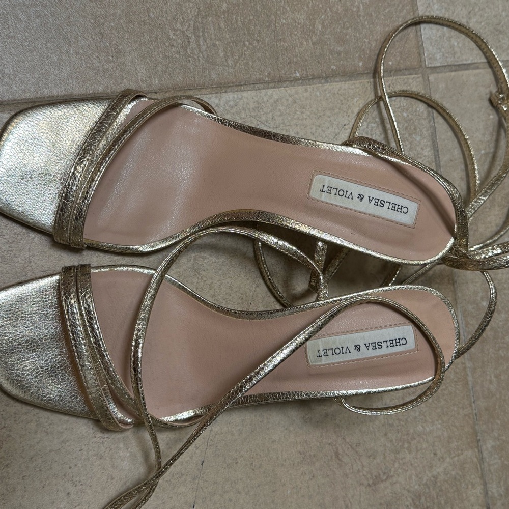 Chelsea & Violet Metallic Gold Lace-Up Heeled Sandals